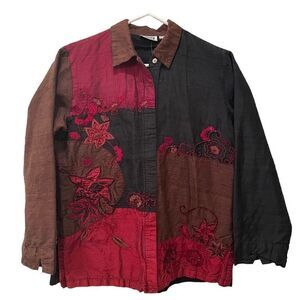 Chico’s Design Jacket Women’s M/8 100% Silk Embroidered Lightweight Art to Wear